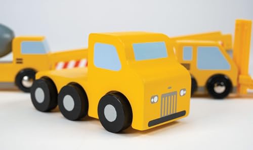 Mentari Toys - Construction Transporter - Wooden Truck with Rotating Wheels, Detachable Trailer, Cement Mixer and Heavy Lifter - Fosters Imaginative Play, Motor Skills & Hand-Eye Coordination - Age 3+ - Thumbnail 4