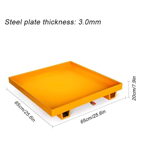 XBTGS Pallet industriale di contenimento delle fuoriuscite con scarico, vassoio a prova di perdite per stoccaggio di fusti di olio, soluzione resistente per magazzini e fabbriche, 65x65x20cm