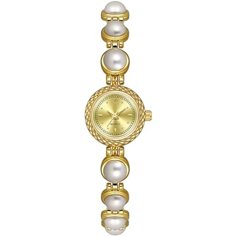 ADSBIAOYE Elegant Women Pearl Bracelet Watches Fashion Dress Quartz Watch Ladies Gift Watches (1 Gold), Y-FA1805 Cover