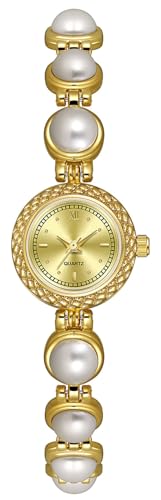 Image of ADSBIAOYE Elegant Women Pearl Bracelet Watches Fashion Dress Quartz Watch Ladies Gift Watches (1 Gold)