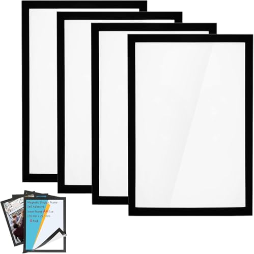 4 Pcs A4 Magnetic Picture Frame Black Self-Adhesive Photo Frames