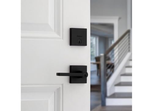 Image of Kwikset Halifax Keyed Entry Lever and Single Cylinder Deadbolt Combo Pack featuring SmartKey in Matte Black