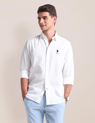 Image of U.S. POLO ASSN. Tailored Fit Cotton Shirts for Men - 100% Cotton, Patterned, Full Sleeve Mens Casual Shirts