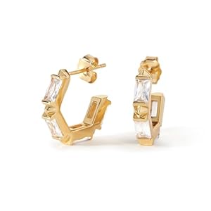 OA Ora Ana Claire Huggie Hoops – 18k Gold Vermeil or Rose Gold Vermeil, 925 Sterling Silver, Hypoallergenic Cubic Zirconia Baguette Cut Accents, Elegant Lightweight Hoop Earrings for Women