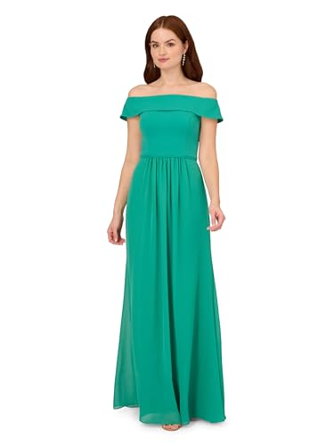 Adrianna Papell Women's Crepe Chiffon Gown, Botanic Green, 16