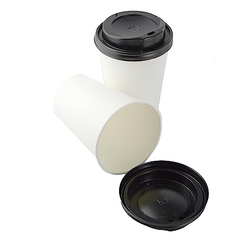 DUE ESSE S.N.C. DI SABATINI ALDO PZ 50 BICCHIERI IN CARTA BIANCHI DA 12 OZ (350 ML) + COPERCHIO NERO CON BECCUCCIO IDEALE PER ASPORTO BEVANDE CALDE