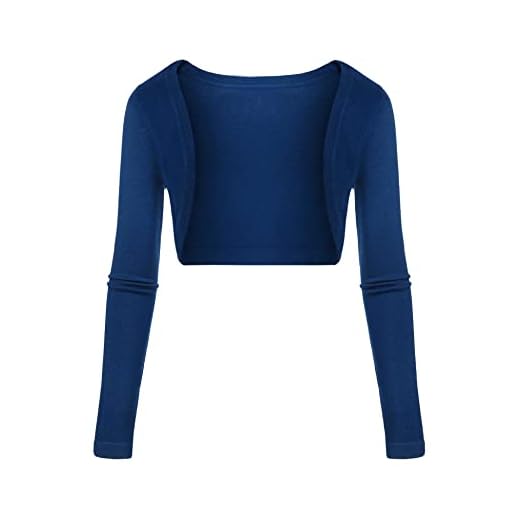 Parabler Dam bolero långärmad jacka festlig axeljacka kort kofta kavaj shrug cardigan topp, blå, L