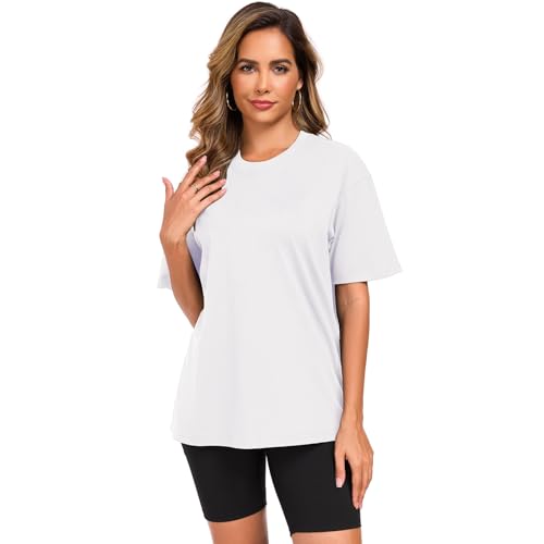 Womens Oversized Cotton T Shirts Crewneck Short Sleeve Tops Heavyweight Casual Loose Fit Drop Shoulder Fashion Tees2