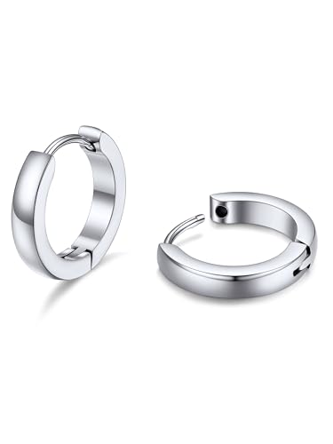 PROSTEEL Hoop Earrings for Men 12mm Stainless Steel Small Silver Huggies Hoop Earrings Hypoallergenic & Waterproof Earring Jewelry with Gift Box