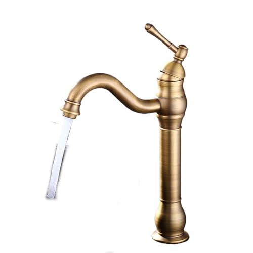 HADECOLL Grifo De Lavabo De Latón Antiguo, Grifo De Lavabo De Encimera, Grifo Mezclador De Agua Fría Y Caliente, Grifo De Baño De Un Solo Orificio, Latón, Latón