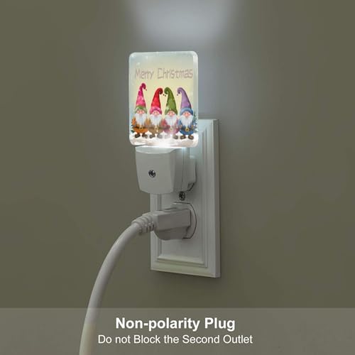 Image of Colorful Christmas Gnome Night Light Set of 2, Winter Snowflake Auto Sensor LED Dusk-to-Dawn Nightlights, Plug-in Sensor Lamp for Bedroom Bathroom Kitchen Hallway Stairs Decorative