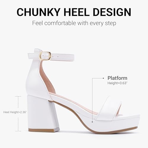 LAURMOSA Flower Girl Shoes Girls Dress Shoes White High Heels for Kids Dressy Sandals Size 4 Ankle Strap Open Toe Chunky White Heel Platform Pumps Wedding Church Party Big Kids (CAL1038PWhite 4) — view 4
