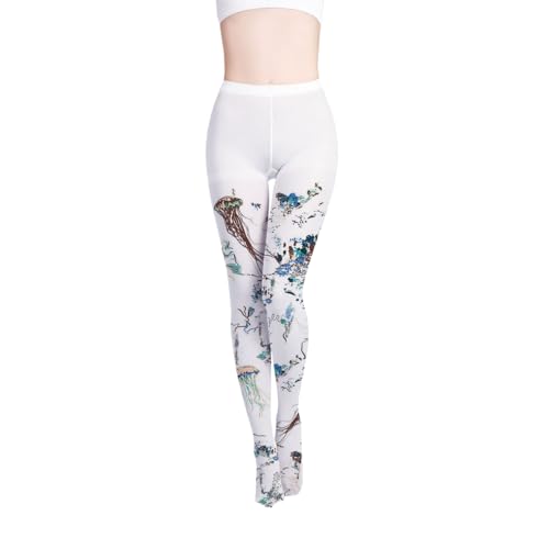 Premium Velvet Jellyfish Ocean Print Patterned Tights for Women with Designs Fashion Pantyhose Sheer Stockings