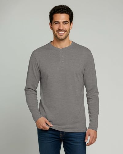 Image of Real Essentials 3 Pack: Mens Casual Long & Short Sleeve Cotton Henley Lightweight Button T-Shirt, Long Sleeve - Set