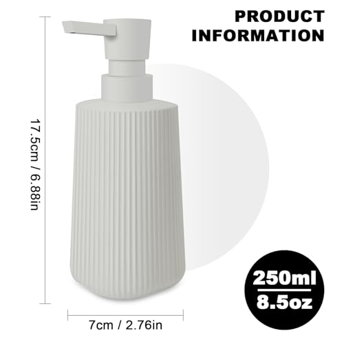 Image of 2 Pack Glass Small Soap Dispenser for Bathroom and Kitchen 250ml /8.5oz Dish Soap Dispenser Modern Farmhouse Striped Style Hand Soap Dish Soap Dispenser with Pump (Beige)