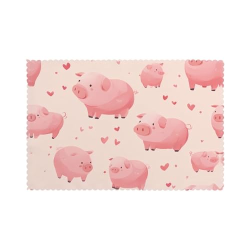 WHJSSF Pink Cute Pig Picture - Juego de 6 manteles individuales domésticos a prueba de aceite, aislantes del calor y duraderos, 12 x 18 pulgadas