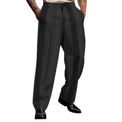 Generico Pantalones altos de hombre para oficina para correr, ropa de verano de cintura alta, cómodos elásticos para el ocio, elegantes Slim Fit Jeans Chino Cuadros Modelo Escocés Casual Trabajo Tira