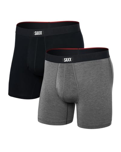 Saxx Underwear Vibe Xtra Lot de 2 Boxers Super Doux pour Homme, Noir/Gris foncé chiné, Medium