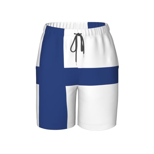 Finnish Flag Youth Beach Pants, Soft and Breathable, with Drawstring Waist, Suitable for Sports and Leisure.