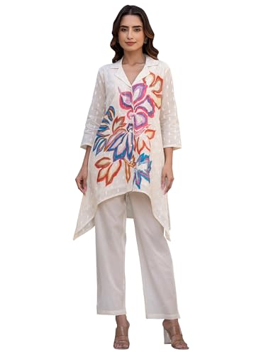 Image of INDO ERA Women's Cotton Ethnic Co-Ord Set | Kurta Pant Set | Stylish Cotton Suit Set for Women,10123