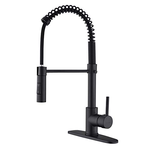 Best Cyber Deals 🔥 Heouty Black Pull Down Kitchen Faucet, Commercial Stainless Steel Spring High Arc Single Handle Kitchen Faucet, Dual Function Pull Out Spray Head Kitchen Faucet with Deck Plate