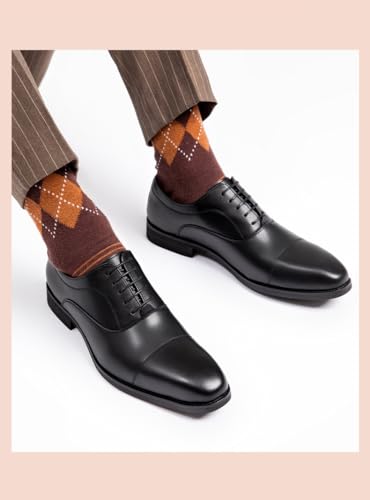 Formal Dress Shoes for Men Lace Up Square Toe Genuine Leather Cap Toe Oxford Shoes Non Slip Block Heel Rubber Sole Slip Resistant Anti-Slip Business4