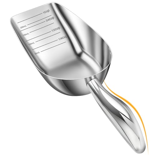 Aosnare Stainless Steel Cat-Dog Food-Scoop Measuring 1-Cup, Pet Food Scoop with Measuring Lines For Dogs, Cats, And Kitchen Use, Dishwasher Safe