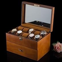 2 Layers Watch Storage Box Brown Wood Watch Display Case with Lock Mens Watch Gift Boxes Color Brown, Size A
