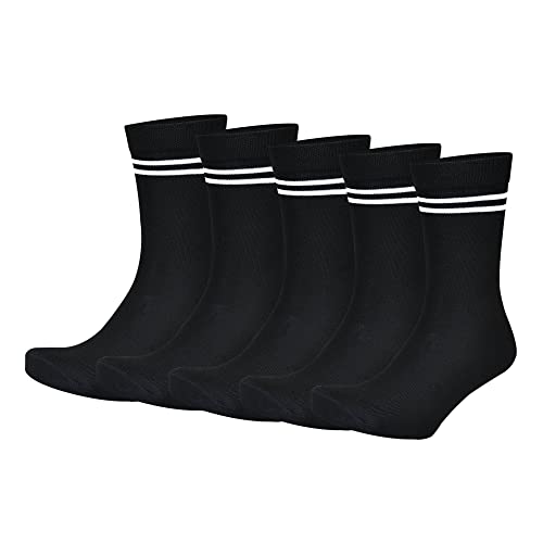 Image of Black with White Stripes Calf Length Cotton School Socks For Boys & Girls (Pack of 5 Pairs)