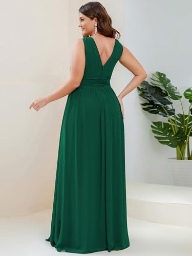 Image of Ever-Pretty V Neck Sleeveless Pleated Chiffon Maxi Plus Size Formal Dress for Women Bridesmaid Dresses 09016-DA