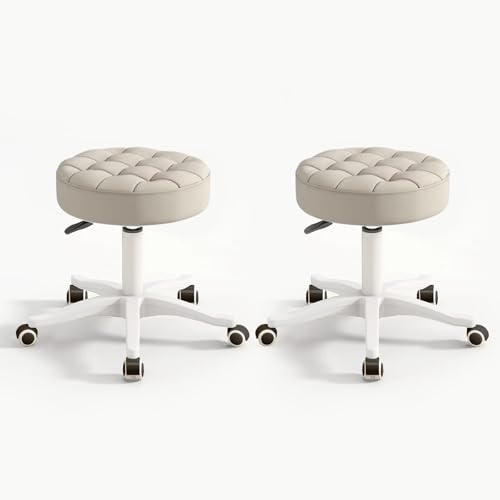 Image of Small Chair Round Rolling Stool with Wheels PU Leather Height Adjustable Swivel Drafting Work SPA Salon Stools Home Office Chair,2 Pack