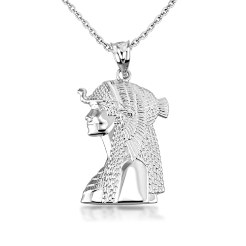 Claddagh Gold - Textured 925 Sterling Silver Ancient Egyptian Queen Cleopatra Pendant Necklace 16