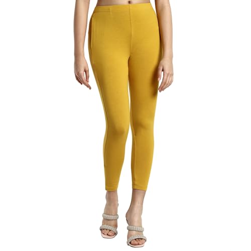 Image of ONE SKY Women Ankle Length Leggings | Premium Cotton Modal Spandex Blend | High Waist Stretchable & Bio-Washed Fabric | Colour-Lock | Ethnic Leggings for Women