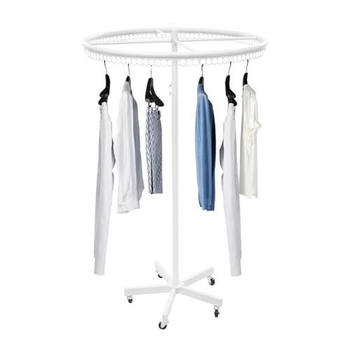 panfudongk Perchero para ropa, perchero, redondo, giratorio, metal, altura regulable (blanco)