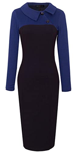 HOMEYEE Women's Retro Chic Colorblock Lapel Career Tunic Dress B2382