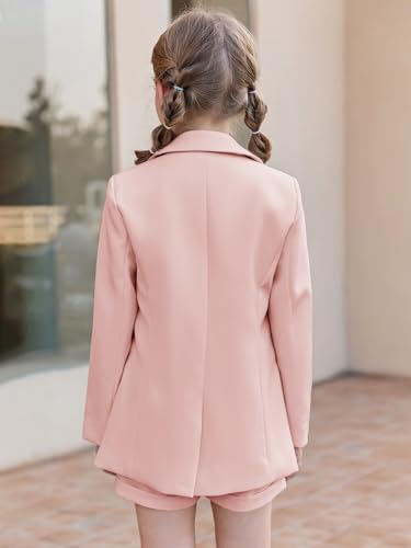 Image of Batermoon Girls 2 Piece Outfits Button Front Long Sleeve Blazer and Short Pants Suit Sets 4-14 Years