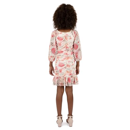 Speechless Girls' 3/4 Puff Sleeve Floral Ruched Ruffle Hem Knee Length Dress2