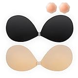 Sticky Bras Backless Strapless Self Adhesive for Women 2 Pairs Invisible Push Up Lift-up Bra with Silicone Nipple Covers