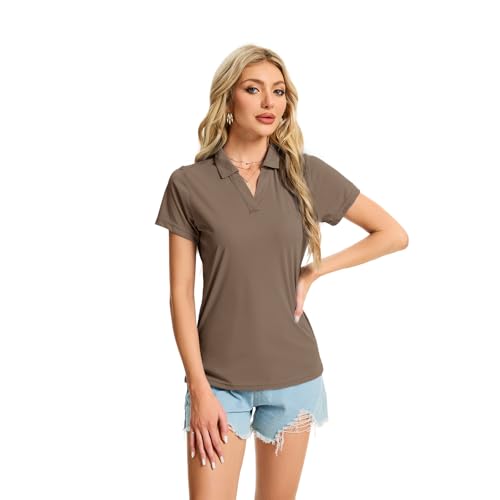 Image of Women's Polo Shirts Short Sleeve Quick Dry UPF 50+ Sun Protection Golf Tops | V Neck Collared Design, Business Casual Work, Tennis Pickleball Athletic