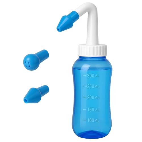 JimXen Nasal Wash Neti Pot 300ml BPA Free Sinus Rinse Bottle with Pressure Control for Adults & Kids | Nasal Irrigation Cleaner for Allergy, Cold & Congestion Relief (Blue)