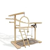 Mtiemxig Holz Papageien-Spielständer – natürlicher Vogel-Kletterbaum mit Leiter & Schaukel –...