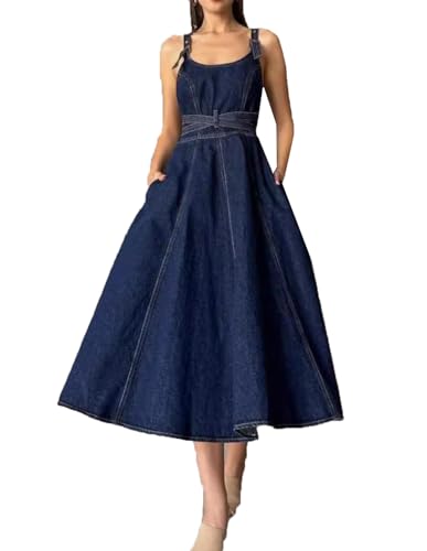 white christmas dresses Washed Denim Halter Dress – Prism Boutique main image 1