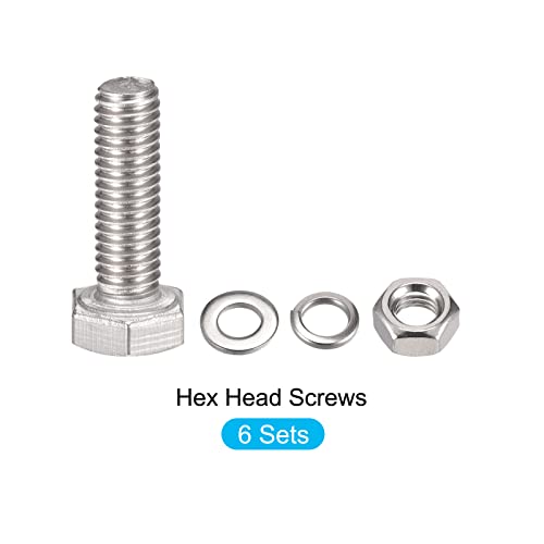 METALLIXITY Sechskant Kopf Schrauben Bolzen Muttern Flach und Schloss Unterlegscheiben Kit (M6x20mm) 6Set 304 Edelstahl Sortiment Kit - für Hausgerät