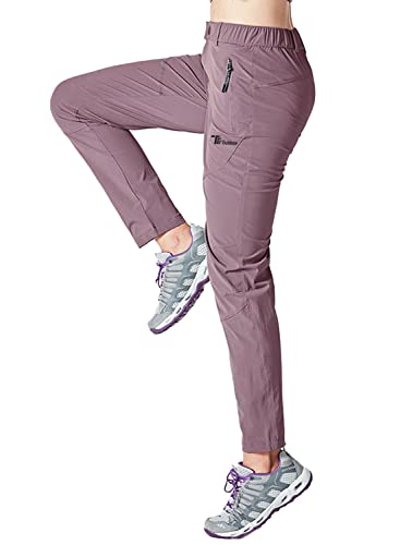 YSENTO Damen Outdoorhose Wanderhose Wasserdicht Schnelltrocknend Leicht Trekkinghose Funktionshose mit Reißverschlusstaschen(Lila,M)