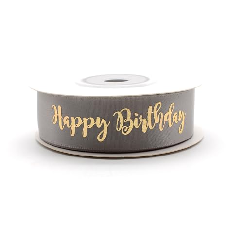 OMISS - Band Taupe mit goldfarbener Schrift – Happy Birthday – Dekoration für Geburtstag (Taupe)