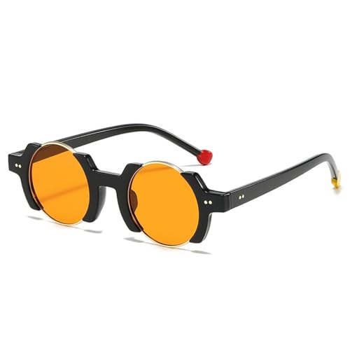 Lunettes de soleil rondes punk rétro jaunes et bleues pour femme avec verres dégradés UV400