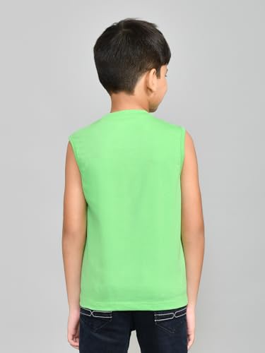 Image of Lux Cozi Printed Round Neck Sleeveless Cotton T-Shirt for Boys | Prints May Vary |