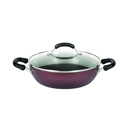 Meyer Merlot Aluminium Non-Stick Kadai | Kadhai with Glass Lid | Kadai for Deep Frying and Stir Frying | Gas and Induction Compatible ) 100% Toxic Free, 30cm/ 4.31 Litre