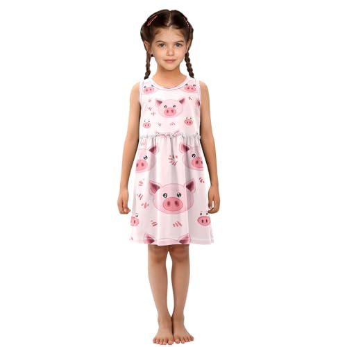 Plaaee Girls Sleeveless Dress Pink Cartoon Pigs Sundress for Casual Home Party Beach 2T4
