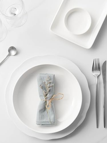 Foto von YHY Tiefe Teller 6er Set, 21.5 x 4.6 cm Tiefe Essteller, Suppenteller, Salatschüsseln, Pastaschüssel für 6 Personen, Große Speiseteller Porcelain für Pasta, Gulasch, Suppen und Salat-880 ml, Weiß